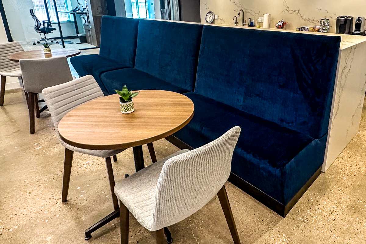 commercial custom banquette seating blue