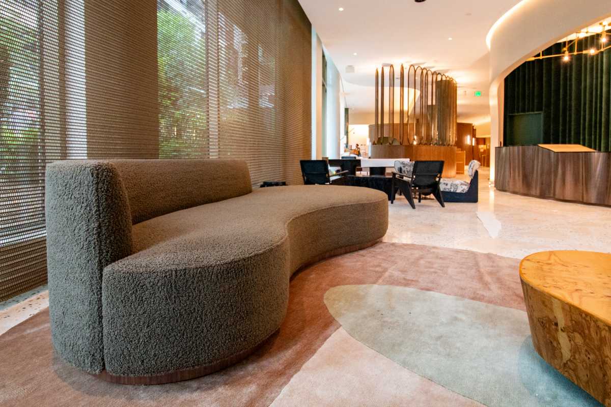 green lobby custom banquette