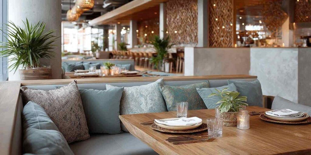 contemporary restaurant interior featuring modern lighting