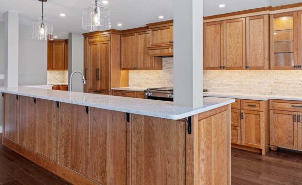 modern kitchen featuring beautiful wooden cabinets with a sleek