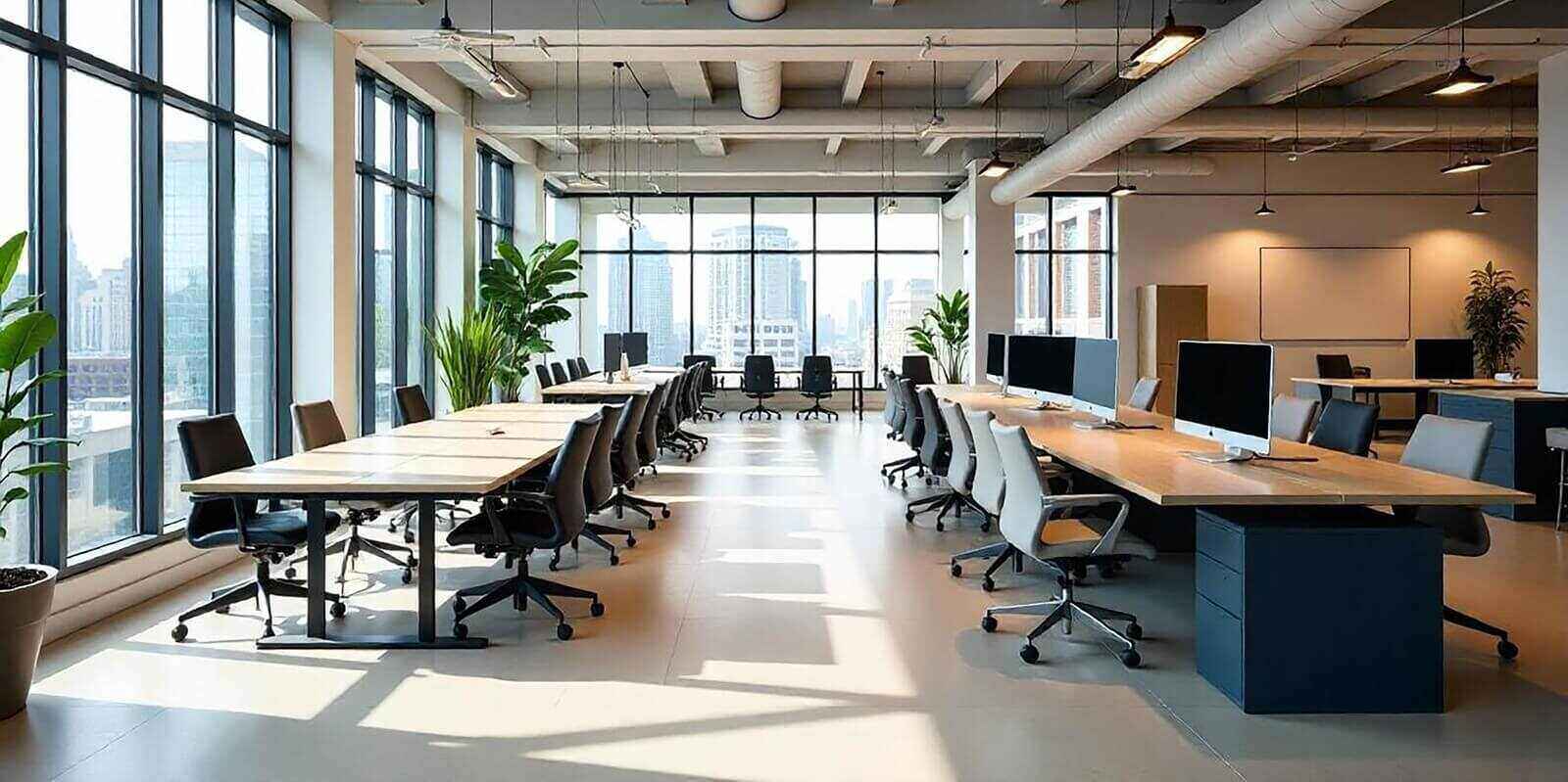 modern open plan office interior workspace