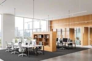 modern open space office interior with shared desks